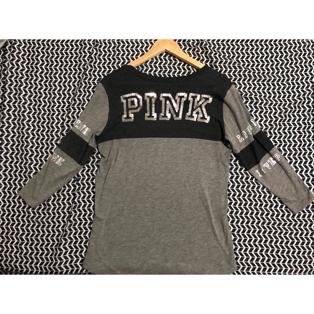 Pink 3/4 Sleeve Gray Sequin Top